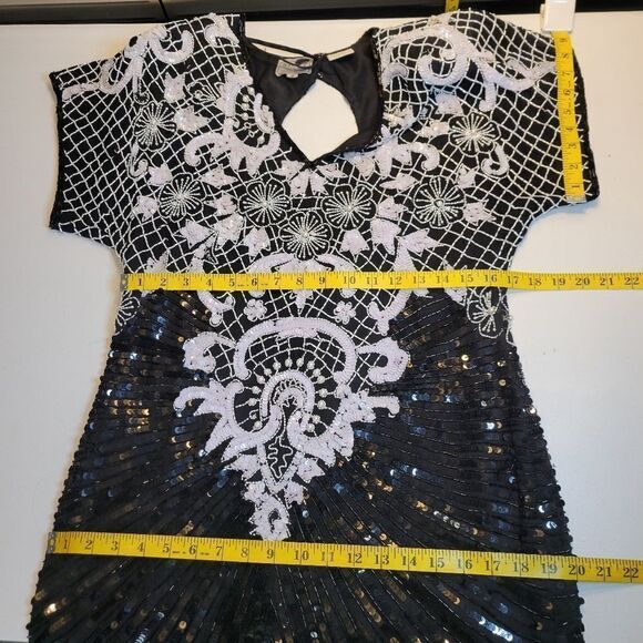 Stenay 80s Vintage Silk Sequin Beaded Cocktail Evening Dress Women's Size 12 - Picture 13 of 16